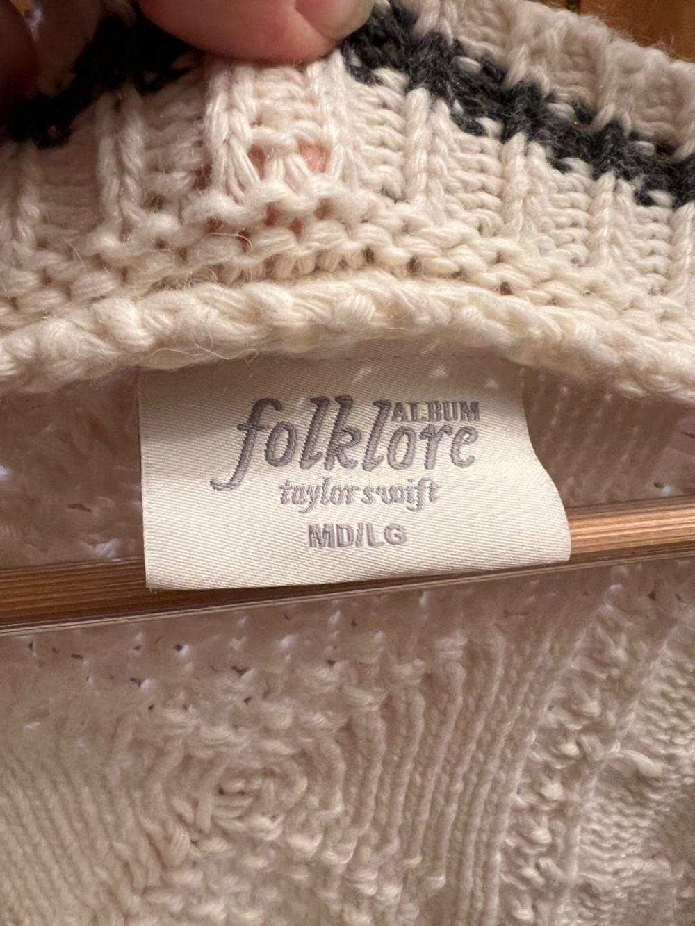 Taylor Swift Folklore Sweater Cream Cable-Knit Sweater with Black Trim - Picture 2 of 5